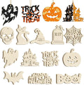 36PCS Wooden Halloween Ornaments to Paint Fall Decorations, 12 Styles DIY Blank Autumn Unfinished Wood Skull Pumpkin Ghost Bat Boo Trick or Treat Halloween Cutouts Ornament for Crafts Party Hanging