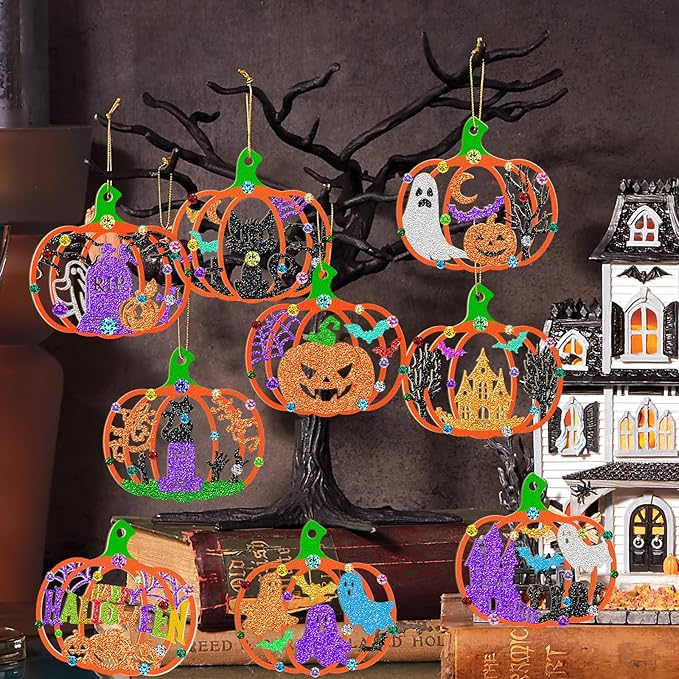 36PCS Wooden Pumpkins Ornaments to Paint Halloween Thanksgiving Decoration Cutouts Unfinished 3.5 inches, DIY Blank Unfinished Pumpkin Ornament for Home Harvest Crafts Hanging Autumn Decor（6Style）