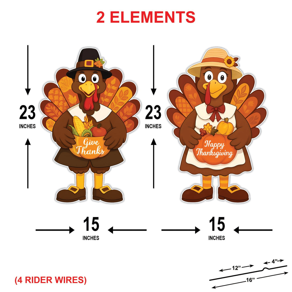 Thanksgiving Turkey Yard Signs with Metal Stakes, Pumpkin Harvest Lawn Decorations, Happy Thanksgiving Outdoor Garden Patio Fall Décor