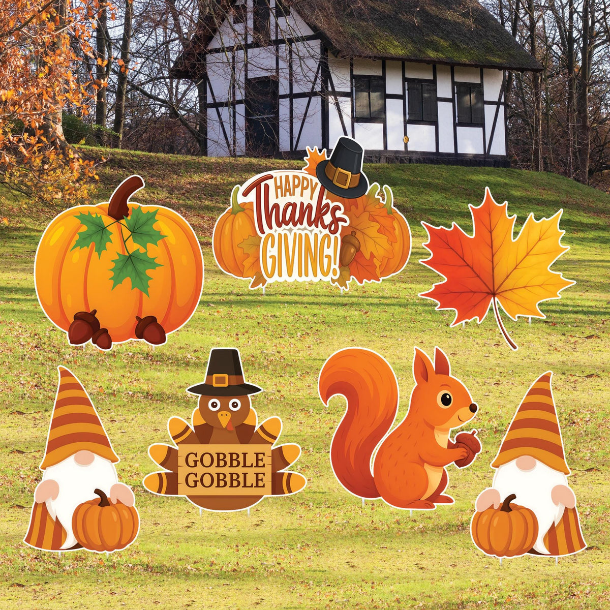 Pumpkin Yard Signs, Fall Harvest Lawn Decorations with Stakes, Thanksgiving Outdoor Garden Patio Walkway Autumn Holiday Party Décor