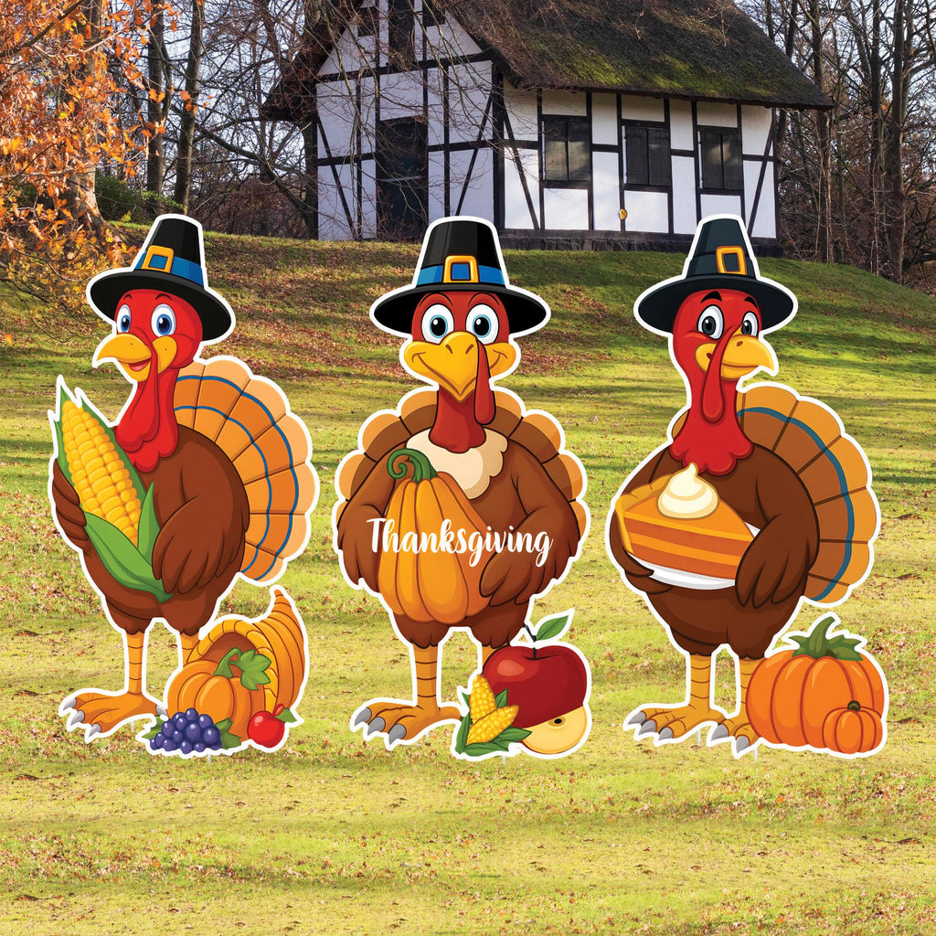 Thanksgiving Turkey Yard Signs, Harvest Outdoor Lawn Decorations with Stakes, Fall Gobble Garden Patio Pathway Holiday Décor for Home