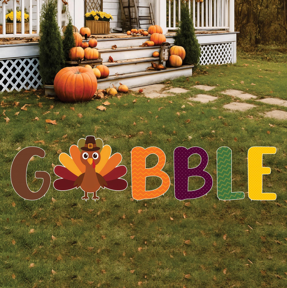 Thanksgiving Turkey Yard Signs, Outdoor Fall Harvest Lawn Decorations with Stakes, Gobble Turkey Garden Pathway Décor, Thanksgiving Display