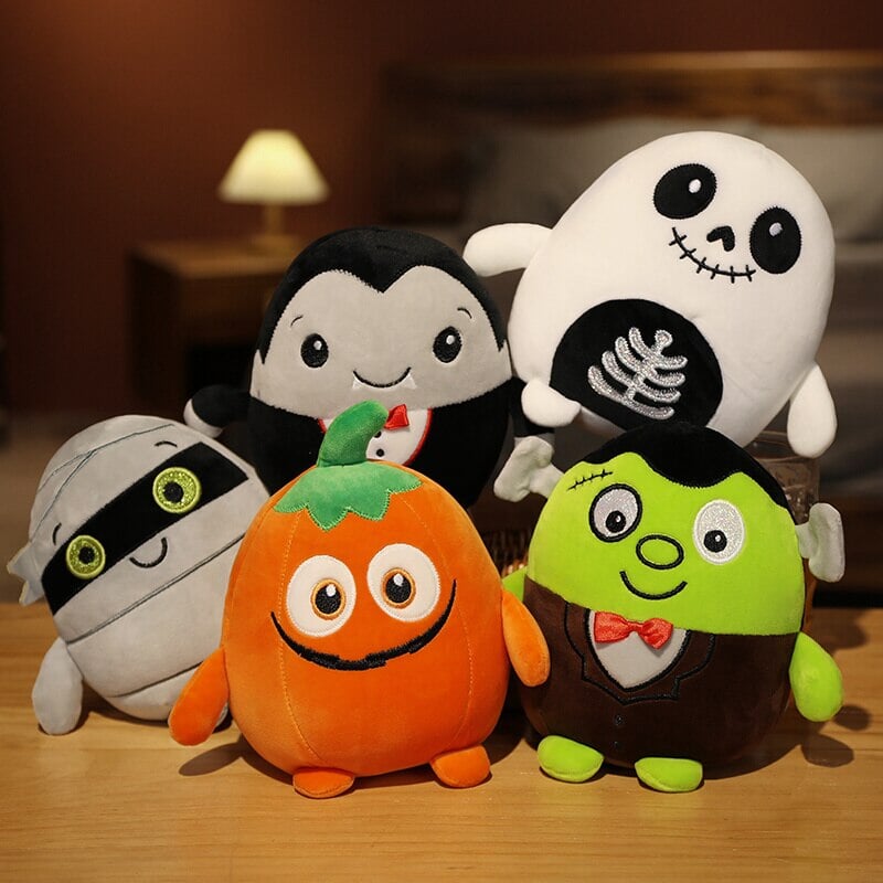 Adorable Halloween Plushies: Kawaii Skeletons, Pumpkin Zombies, Frankenstein, and Vampires!