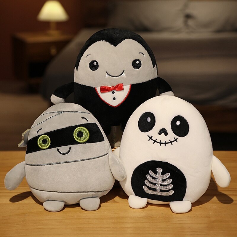 Adorable Halloween Plushies: Kawaii Skeletons, Pumpkin Zombies, Frankenstein, and Vampires!