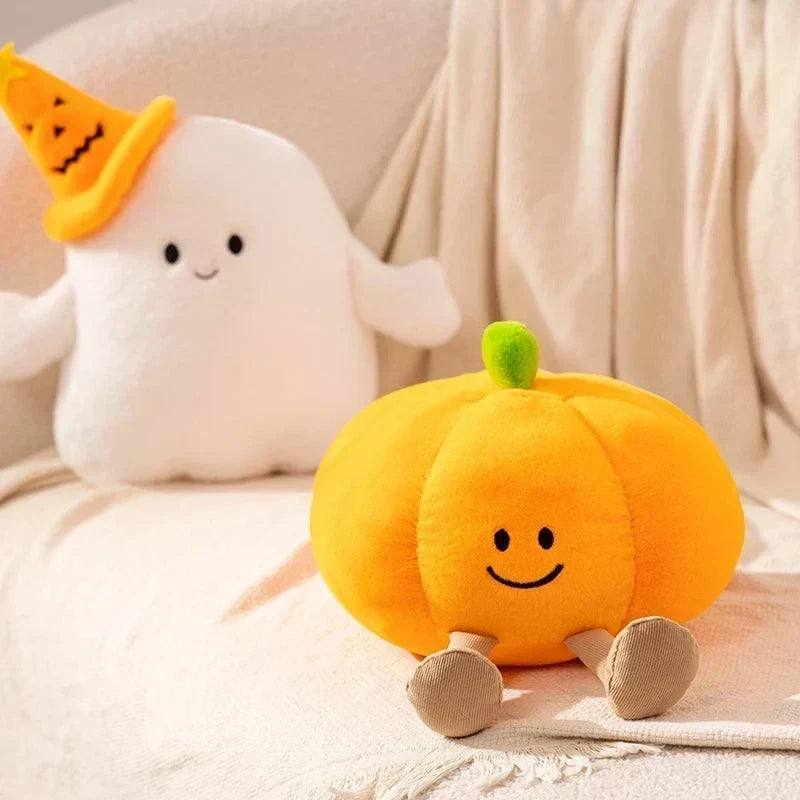 Adorable Smiling Pumpkin Ghost Plush for Halloween Fun!